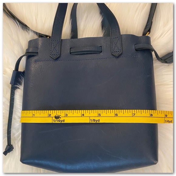 Madewell Blue Leather Crossbody Drawstring Bucket Mini Transport Bag - Picture 9 of 11